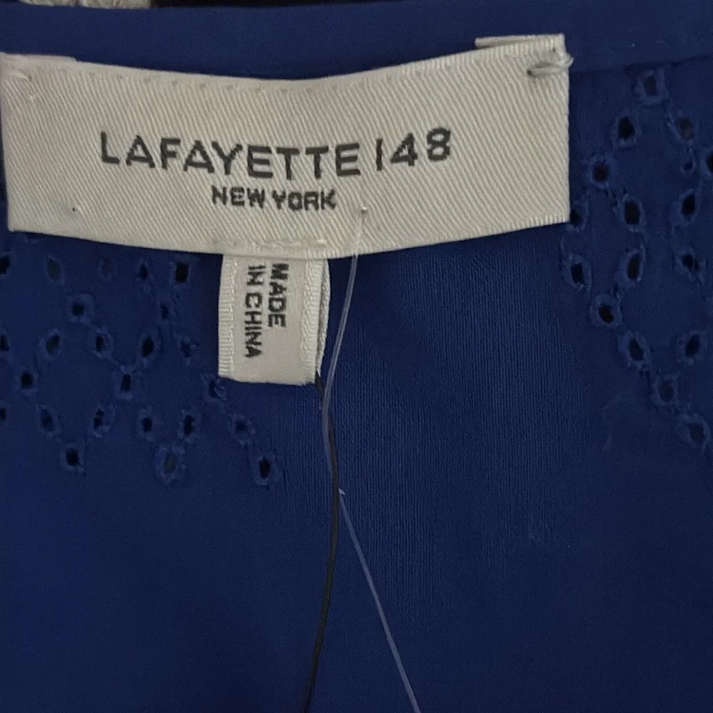 Lafayette 148 New York NWT Sz 1 Beautiful Blue Joplin Eyelet Long Sleeve Blouse - Picture 7 of 9